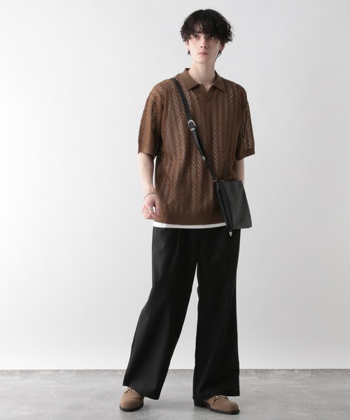 RAGEBLUE（レイジブルー）の「スキッパーニットメッシュルーズポロシャツ（ポロシャツ・メンズ・ブラック/ブラウン・MEDIUM/LARGE）」の4枚目の写真