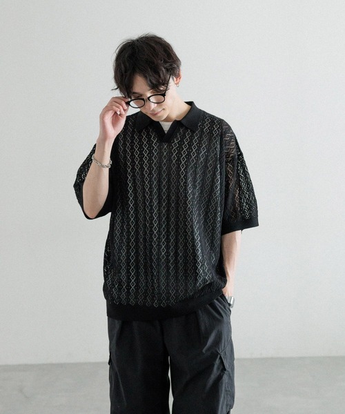 RAGEBLUE（レイジブルー）の「スキッパーニットメッシュルーズポロシャツ（ポロシャツ・メンズ・ブラック/ブラウン・MEDIUM/LARGE）」の20枚目の写真