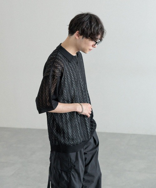RAGEBLUE（レイジブルー）の「スキッパーニットメッシュルーズポロシャツ（ポロシャツ・メンズ・ブラック/ブラウン・MEDIUM/LARGE）」の21枚目の写真