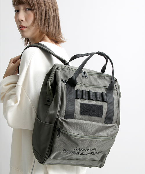 WEGO（ウィゴー）の「WEGO/ミリタリー2WAYリュック（バックパック/リュック・レディース・ブラック/カーキ・FREE）」の2枚目の写真
