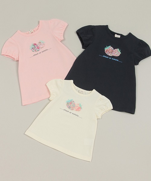 sense of wonder(センスオブワンダー)の「いちごアップリケ半袖Tシャツ(Tシャツ/カットソー・キッズ・キナリ/ネイビー/ライトピンク・80cm/90cm/100cm/110cm/120cm/130cm)」の4枚目の写真