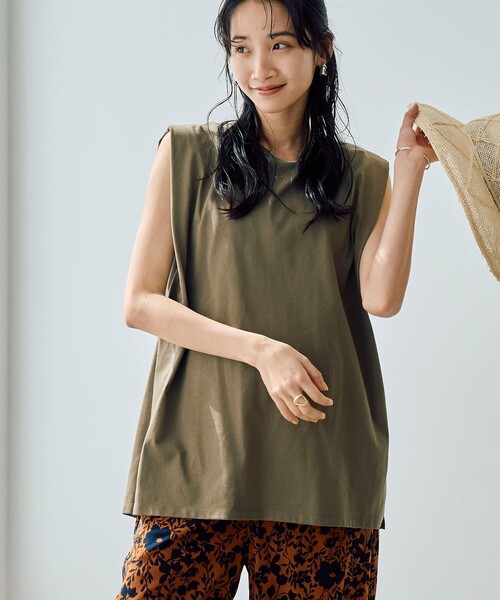 coen(コーエン)の「【WELLTECT】タックノースリーブカットソー(Tシャツ/カットソー・レディース・ホワイト/ロイヤルブルー/オリーブ/ブラック・L/M)」の3枚目の写真