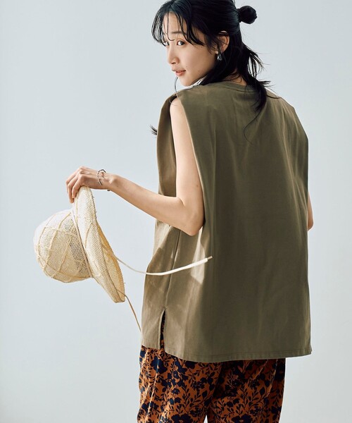 coen(コーエン)の「【WELLTECT】タックノースリーブカットソー(Tシャツ/カットソー・レディース・ホワイト/ロイヤルブルー/オリーブ/ブラック・L/M)」の6枚目の写真
