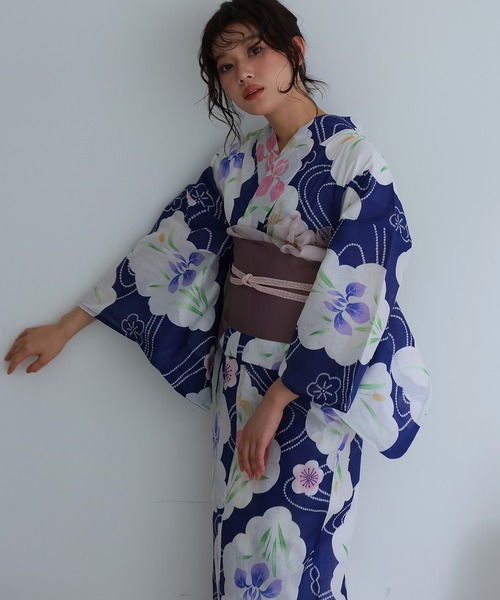 yulie（ユリエ）の「大人浴衣2点セット洗える 兵児帯 女性 黒 選べる