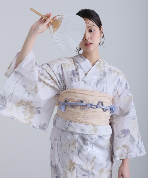 yulie（ユリエ）の「大人浴衣2点セット洗える 兵児帯 女性 黒 選べる