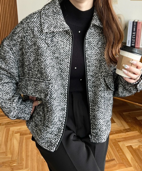 ハンドメイドヘリンボーンジャケットアウター ローズ刺繍ヘリンボーンジャケット【WEB限定価格】 | レディース
