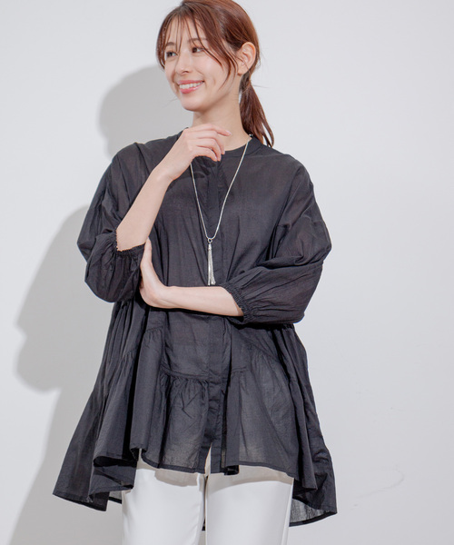 Jayro(ジャイロ)の「7分袖切替チュニックブラウス(シャツ/ブラウス・レディース・オレンジ/ホワイト/ブラック/ブルー・M)」の3枚目の写真