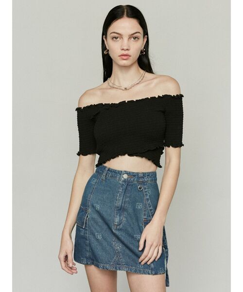 EMODA(エモダ)の「フィットクロスバンドトップ(Tシャツ/カットソー・レディース・ブラック/アイボリー/その他/ブルー・FREE)」の3枚目の写真