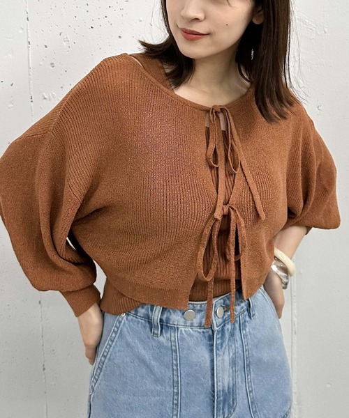 archives(アルシーヴ)の「2WAYライトTTヤーンニットアンサンブル(ニット/セーター・レディース・オレンジ/グリーン/アイボリー/ブラック・MEDIUM)」の1枚目の写真