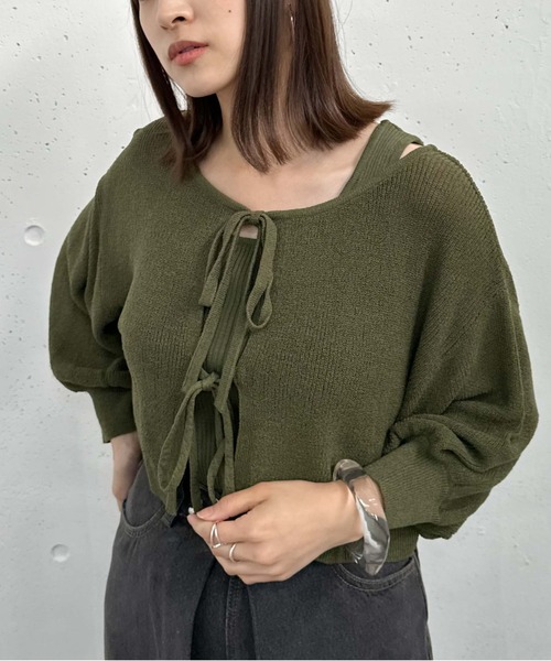 archives(アルシーヴ)の「2WAYライトTTヤーンニットアンサンブル(ニット/セーター・レディース・オレンジ/グリーン/アイボリー/ブラック・MEDIUM)」の4枚目の写真