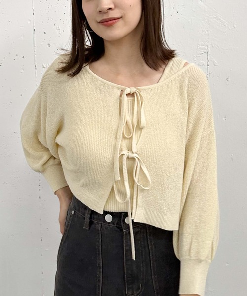 archives(アルシーヴ)の「2WAYライトTTヤーンニットアンサンブル(ニット/セーター・レディース・オレンジ/グリーン/アイボリー/ブラック・MEDIUM)」の2枚目の写真