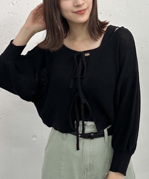 archives(アルシーヴ)の「2WAYライトTTヤーンニットアンサンブル(ニット/セーター・レディース・オレンジ/グリーン/アイボリー/ブラック・MEDIUM)」の3枚目の写真