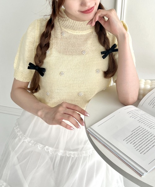Loueme(ルエム)の「フラワーパールパフスリーブトップス(Tシャツ/カットソー・レディース・ライトブルー/ピンク/ホワイト/イエロー・FREE)」の21枚目の写真