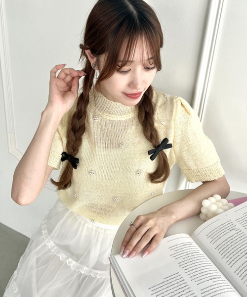 Loueme(ルエム)の「フラワーパールパフスリーブトップス(Tシャツ/カットソー・レディース・ライトブルー/ピンク/ホワイト/イエロー・FREE)」の22枚目の写真