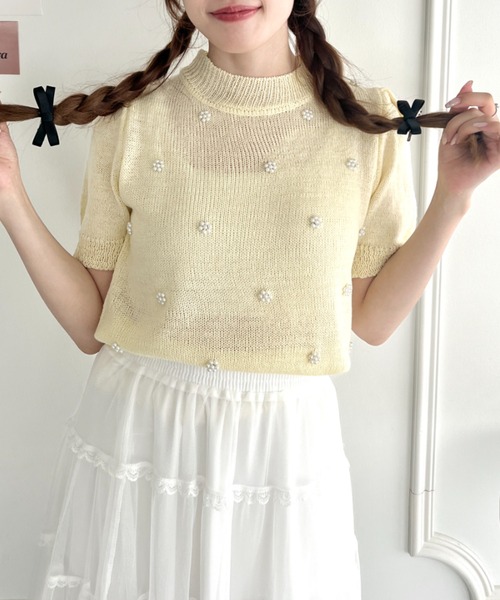 Loueme(ルエム)の「フラワーパールパフスリーブトップス(Tシャツ/カットソー・レディース・ライトブルー/ピンク/ホワイト/イエロー・FREE)」の18枚目の写真