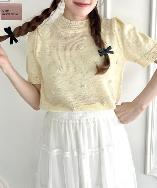 Loueme(ルエム)の「フラワーパールパフスリーブトップス(Tシャツ/カットソー・レディース・ライトブルー/ピンク/ホワイト/イエロー・FREE)」の20枚目の写真