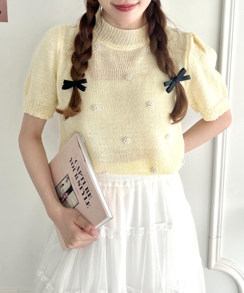 Loueme(ルエム)の「フラワーパールパフスリーブトップス(Tシャツ/カットソー・レディース・ライトブルー/ピンク/ホワイト/イエロー・FREE)」の19枚目の写真