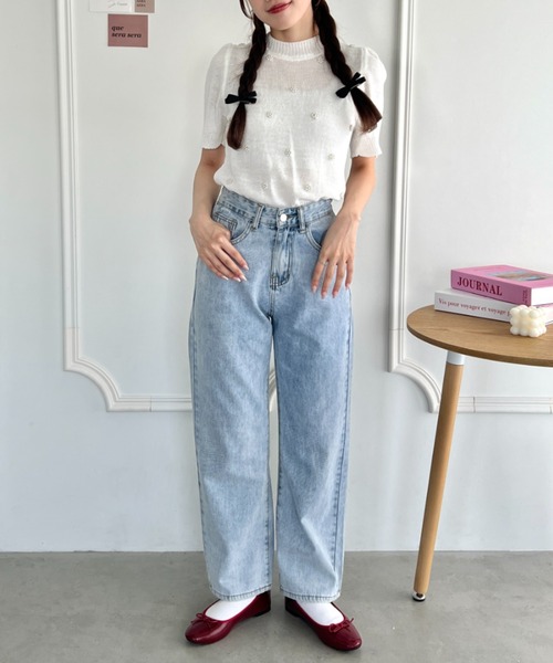 Loueme(ルエム)の「フラワーパールパフスリーブトップス(Tシャツ/カットソー・レディース・ライトブルー/ピンク/ホワイト/イエロー・FREE)」の10枚目の写真