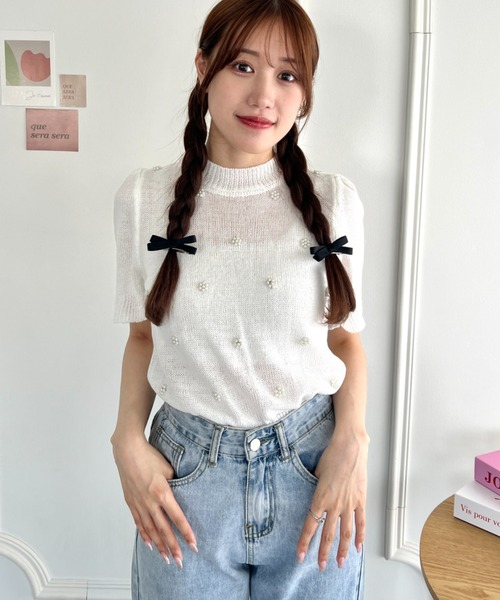 Loueme(ルエム)の「フラワーパールパフスリーブトップス(Tシャツ/カットソー・レディース・ライトブルー/ピンク/ホワイト/イエロー・FREE)」の9枚目の写真