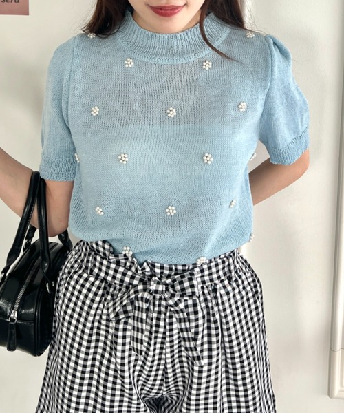 Loueme(ルエム)の「フラワーパールパフスリーブトップス(Tシャツ/カットソー・レディース・ライトブルー/ピンク/ホワイト/イエロー・FREE)」の14枚目の写真