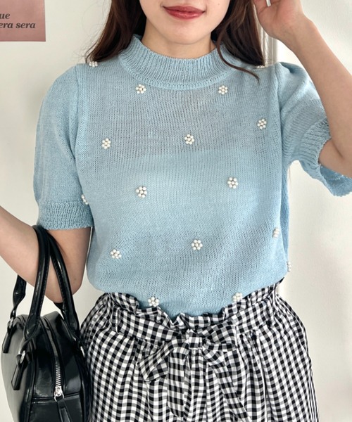 Loueme(ルエム)の「フラワーパールパフスリーブトップス(Tシャツ/カットソー・レディース・ライトブルー/ピンク/ホワイト/イエロー・FREE)」の12枚目の写真