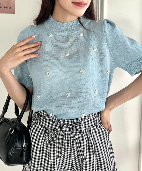 Loueme(ルエム)の「フラワーパールパフスリーブトップス(Tシャツ/カットソー・レディース・ライトブルー/ピンク/ホワイト/イエロー・FREE)」の13枚目の写真