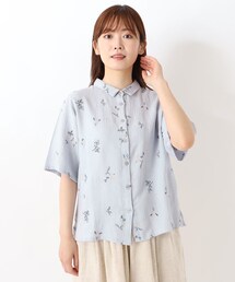 花柄クロスステッチ刺繍 前開きブラウス