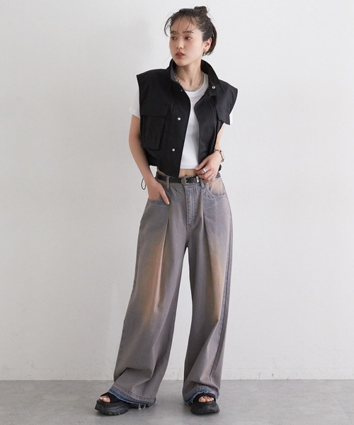 RAGEBLUE（レイジブルー）の「ヴィンテージライクオーバーダイワイドデニム（デニムパンツ・レディース・ブルー/ブラック・SMALL/MEDIUM）」の6枚目の写真