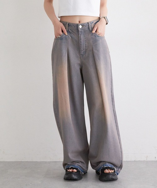 RAGEBLUE（レイジブルー）の「ヴィンテージライクオーバーダイワイドデニム（デニムパンツ・レディース・ブルー/ブラック・SMALL/MEDIUM）」の10枚目の写真