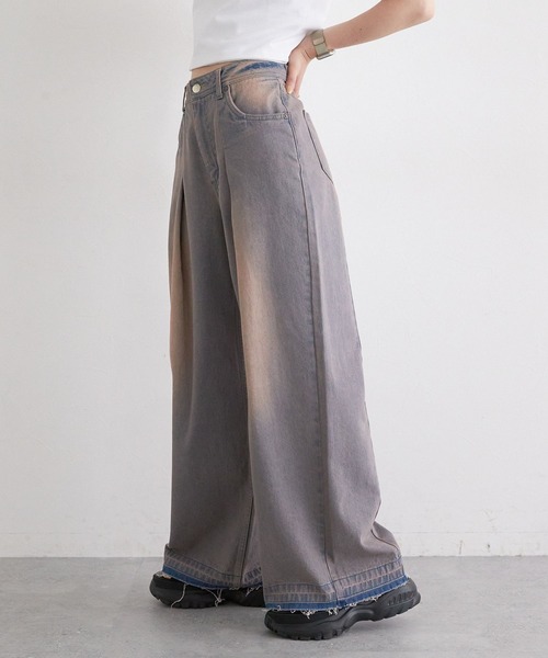 RAGEBLUE（レイジブルー）の「ヴィンテージライクオーバーダイワイドデニム（デニムパンツ・レディース・ブルー/ブラック・SMALL/MEDIUM）」の14枚目の写真