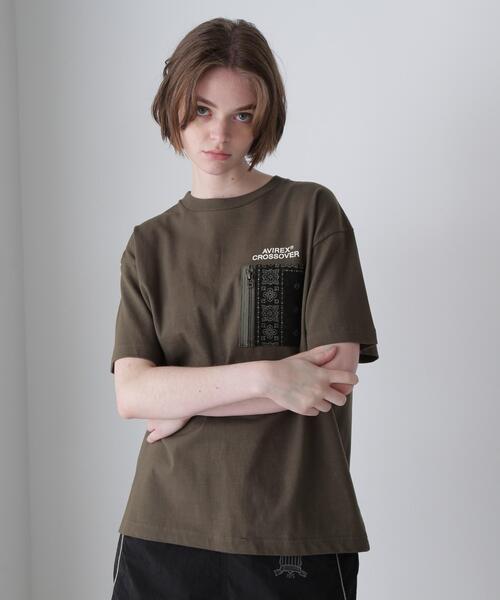 AVIREX(アヴィレックス)の「《CROSSOVER》DENIM POCKET T-SHIRT / クロスオーバー デニム ポケット Tシャツ(Tシャツ/カットソー・レディース・オリーブ系/ホワイト/ブラック・F)」の21枚目の写真