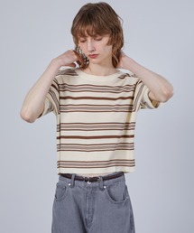 ELOOPS（イーループス）の「【ELOOPS】ショート丈ランダムボーダーニットTシャツ・サマーニット（Tシャツ/カットソー）」