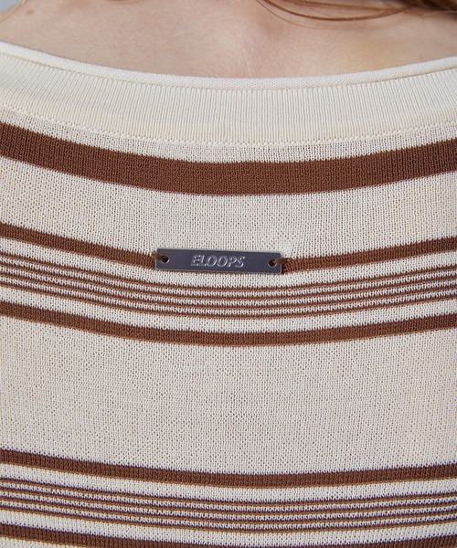 tシャツ 「ELOOPS」ショート丈ランダムボーダーニットTシャツ・サマーニット レディース メンズ tシャツ 「ELOOPS」ショート丈ランダムボーダーニットTシャツ