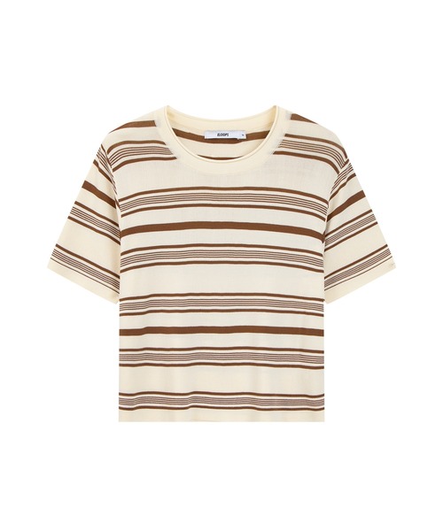 tシャツ 「ELOOPS」ショート丈ランダムボーダーニットTシャツ・サマーニット レディース メンズ セール】【ELOOPS】ショート丈ランダムボーダーニットTシャツ