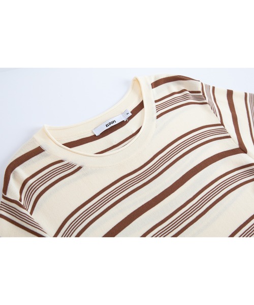 tシャツ 「ELOOPS」ショート丈ランダムボーダーニットTシャツ・サマーニット レディース メンズ セール】【ELOOPS】ショート丈ランダムボーダーニットTシャツ