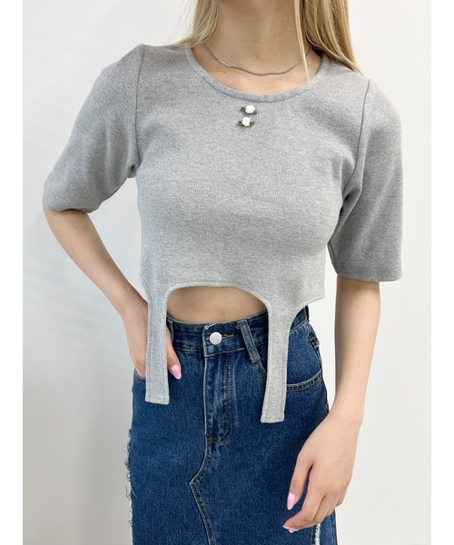 WC(ダブル シー)の「バラワンポイントガーターTシャツ(Tシャツ/カットソー・レディース・ホワイト/グレー・FREE)」の8枚目の写真