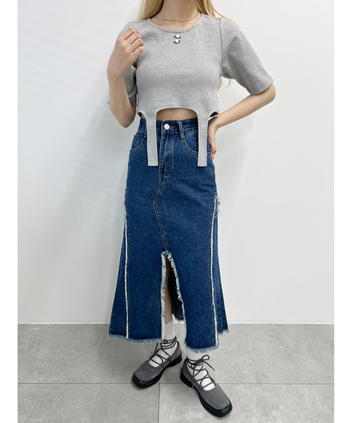 WC(ダブル シー)の「バラワンポイントガーターTシャツ(Tシャツ/カットソー・レディース・ホワイト/グレー・FREE)」の9枚目の写真