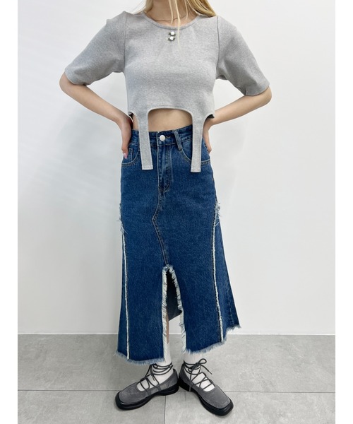 WC(ダブル シー)の「バラワンポイントガーターTシャツ(Tシャツ/カットソー・レディース・ホワイト/グレー・FREE)」の10枚目の写真