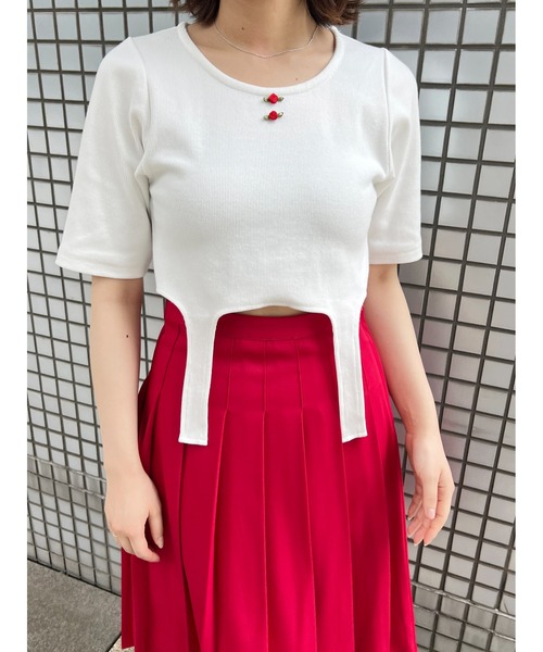 WC(ダブル シー)の「バラワンポイントガーターTシャツ(Tシャツ/カットソー・レディース・ホワイト/グレー・FREE)」の3枚目の写真