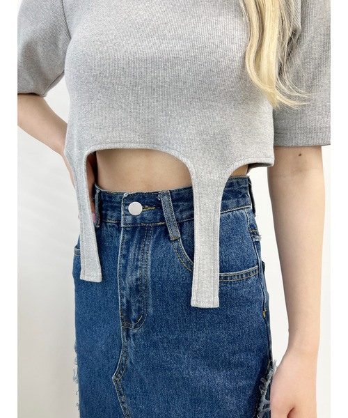 WC(ダブル シー)の「バラワンポイントガーターTシャツ(Tシャツ/カットソー・レディース・ホワイト/グレー・FREE)」の6枚目の写真