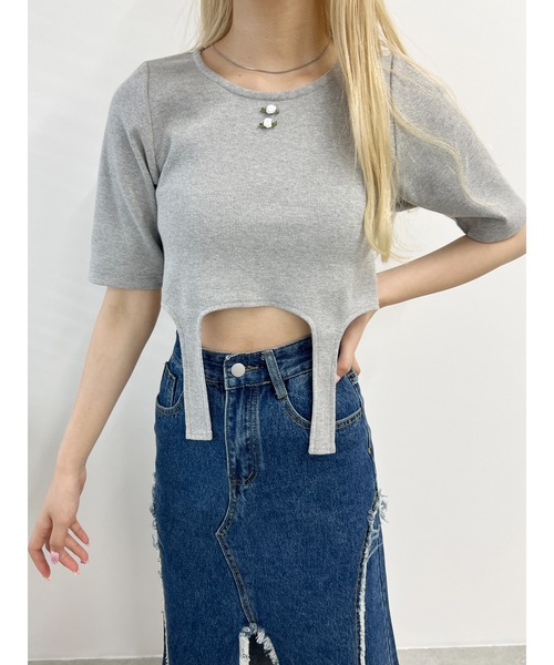 WC(ダブル シー)の「バラワンポイントガーターTシャツ(Tシャツ/カットソー・レディース・ホワイト/グレー・FREE)」の7枚目の写真