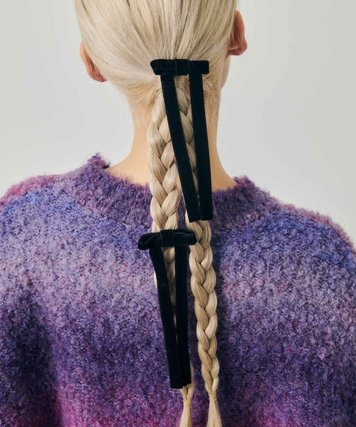 GOLDY（ゴールディ）の「ベロア ロング レングス リボン セット クリップ（バレッタ/ヘアクリップ・レディース・ブラウン/ブルー/レッド/ブラック・FREE）」の2枚目の写真