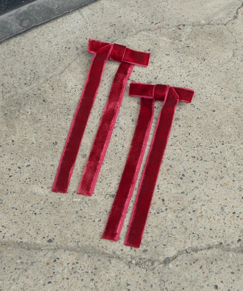 GOLDY（ゴールディ）の「ベロア ロング レングス リボン セット クリップ（バレッタ/ヘアクリップ・レディース・ブラウン/ブルー/レッド/ブラック・FREE）」の8枚目の写真