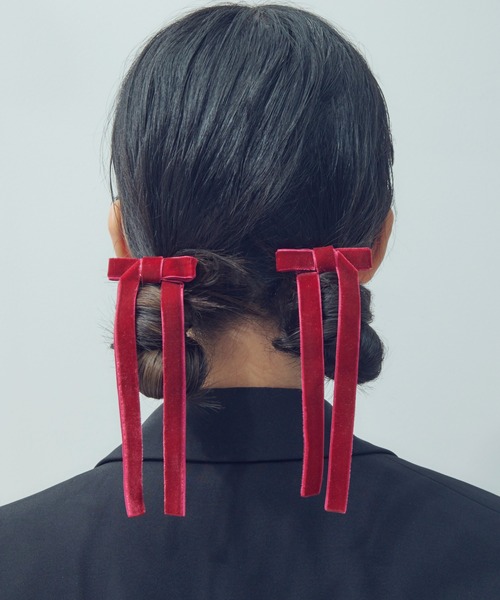 GOLDY（ゴールディ）の「ベロア ロング レングス リボン セット クリップ（バレッタ/ヘアクリップ・レディース・ブラウン/ブルー/レッド/ブラック・FREE）」の10枚目の写真