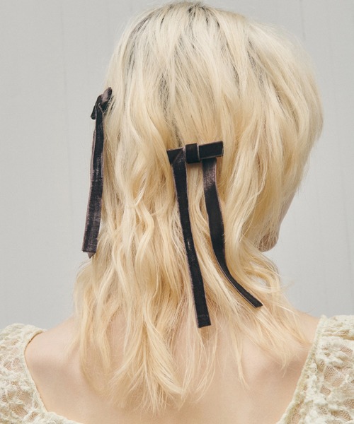 GOLDY（ゴールディ）の「ベロア ロング レングス リボン セット クリップ（バレッタ/ヘアクリップ・レディース・ブラウン/ブルー/レッド/ブラック・FREE）」の7枚目の写真