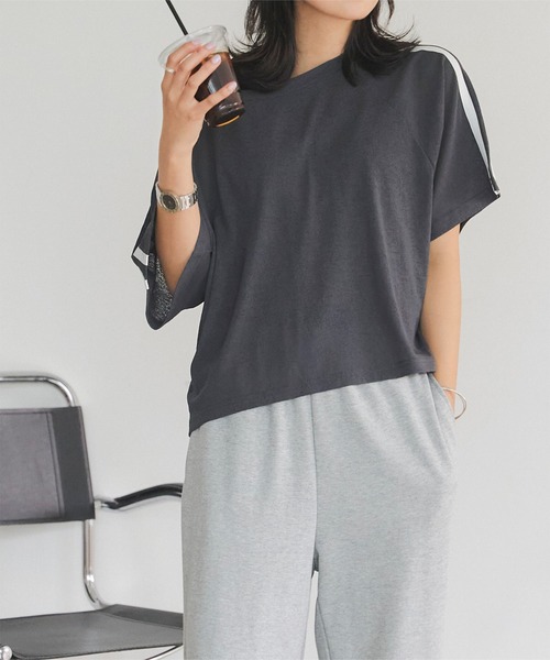 KOBE LETTUCE(コウベレタス)の「袖ラインシアーTシャツ(Tシャツ/カットソー・レディース・オフホワイト/チャコール/ブラック・M)」の9枚目の写真