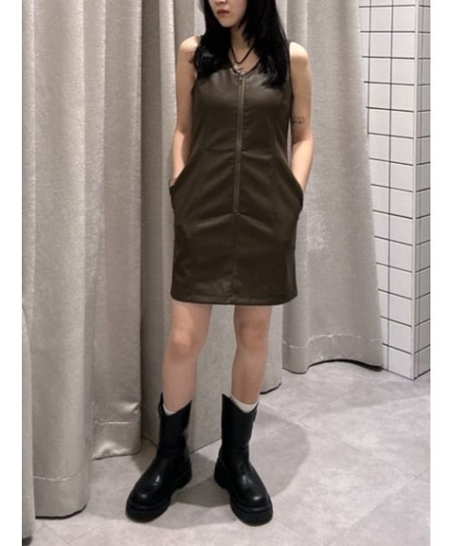 【セール】FAUX LEATHER ZIP ミニワンピース（ワンピース）｜LAGUA GEM（ラグアジェム）