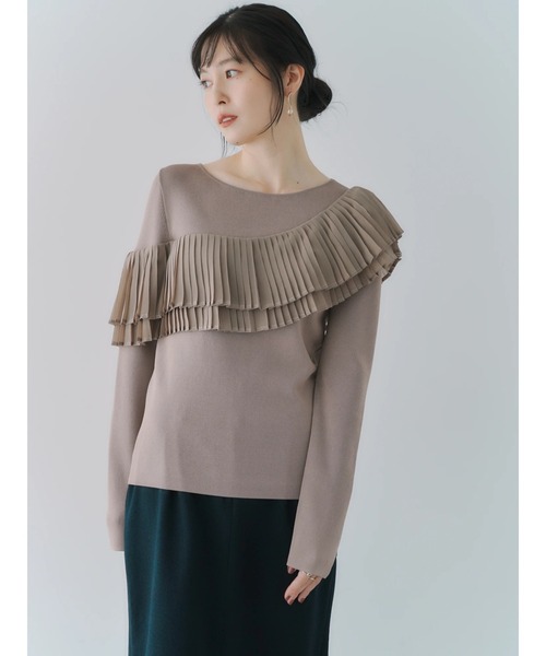 YECCA VECCA(イェッカヴェッカ)の「プリーツMIXニット(ニット/セーター・レディース・ベージュ/ブラック・FREE)」の4枚目の写真