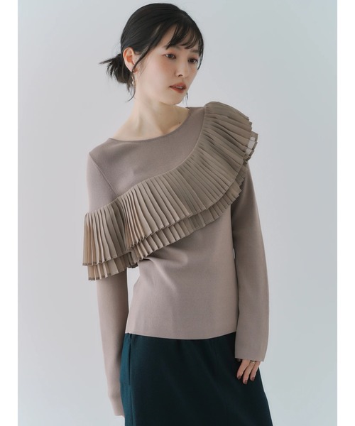 YECCA VECCA(イェッカヴェッカ)の「プリーツMIXニット(ニット/セーター・レディース・ベージュ/ブラック・FREE)」の5枚目の写真