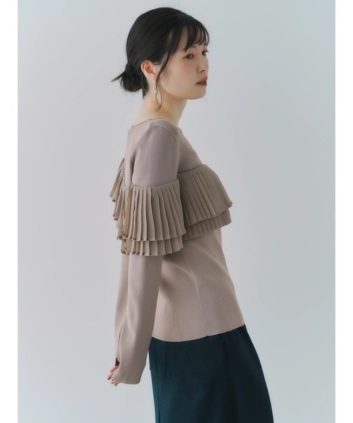 YECCA VECCA(イェッカヴェッカ)の「プリーツMIXニット(ニット/セーター・レディース・ベージュ/ブラック・FREE)」の7枚目の写真